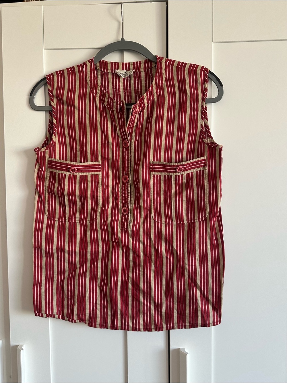 Valentino Boutique Red & Cream Striped Cotton Sleeveless Top Vintage
